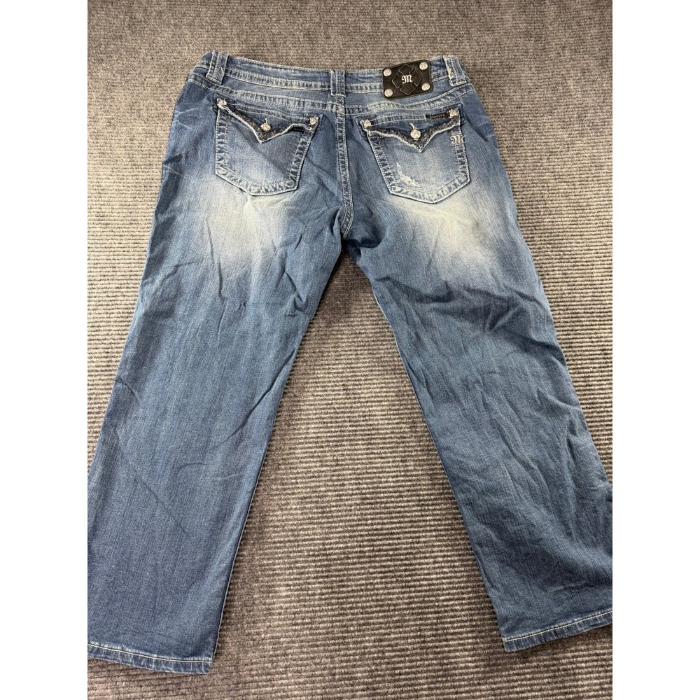 Miss Me Jeans Womens 34 Mid Wash Distressed Straight Leg Embroidered Flap Pocket - Picture 8 of 14